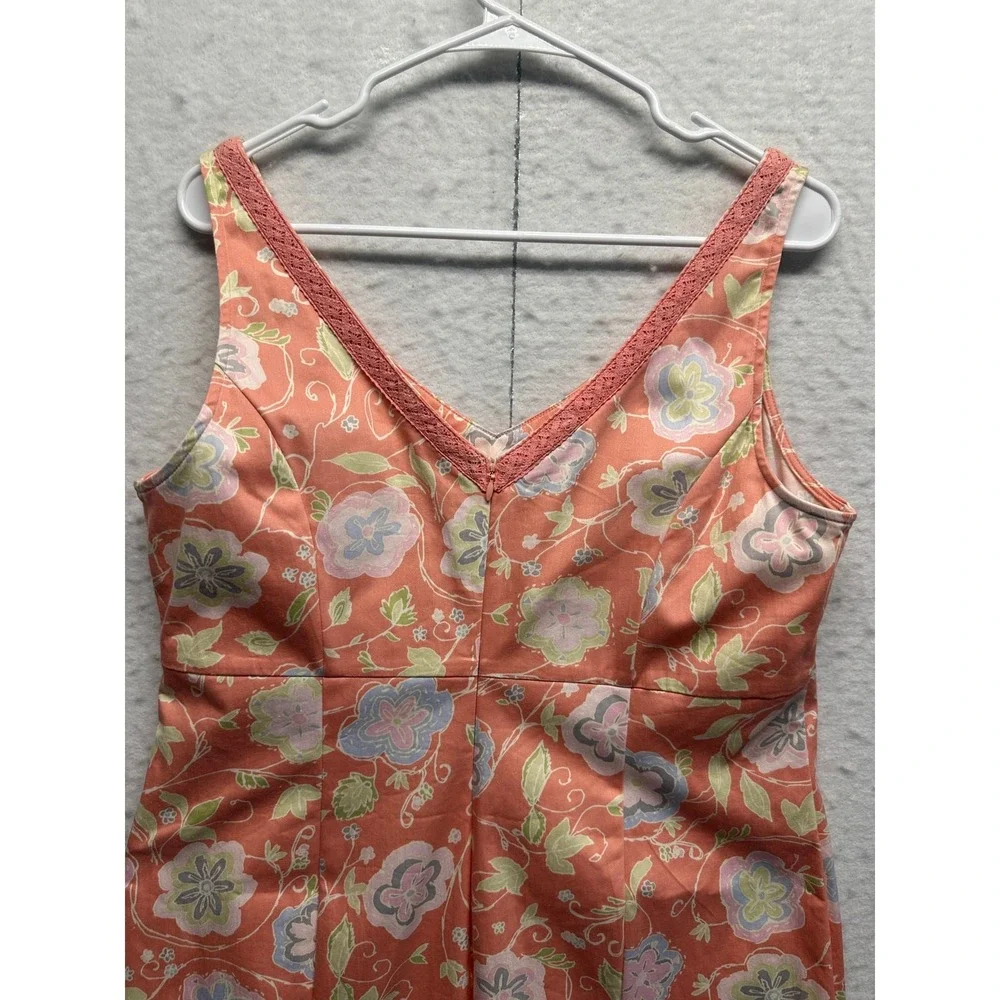 Sigrid Olsen Floral V-Neck Mini Dress Coral Pink Lace Trim Sleeveless Athleisure